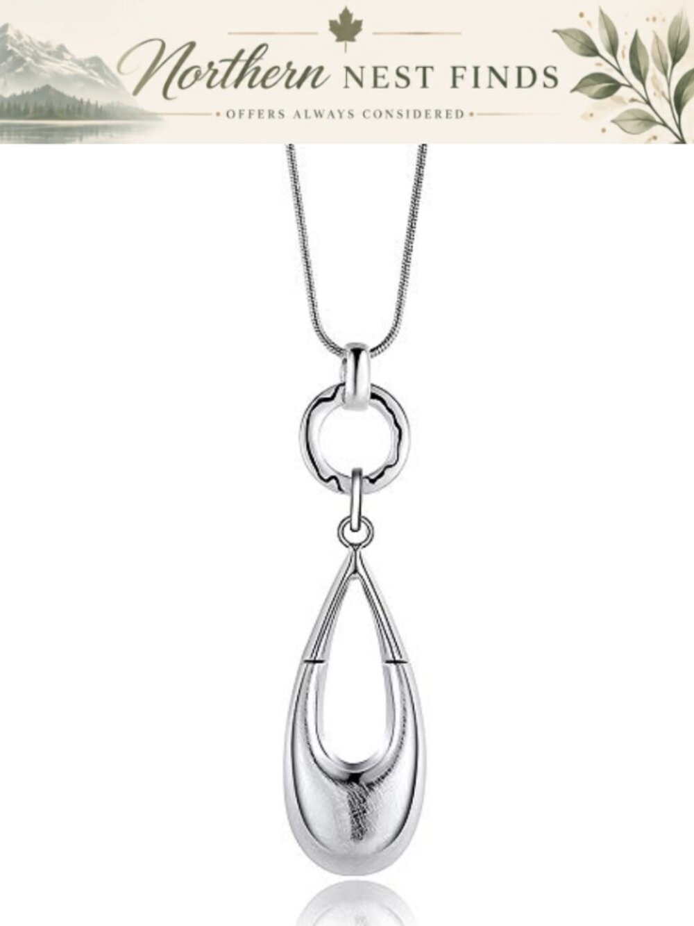 Silver Plated Y Necklace Waterdrop Pendant Long Layered Statement Chain